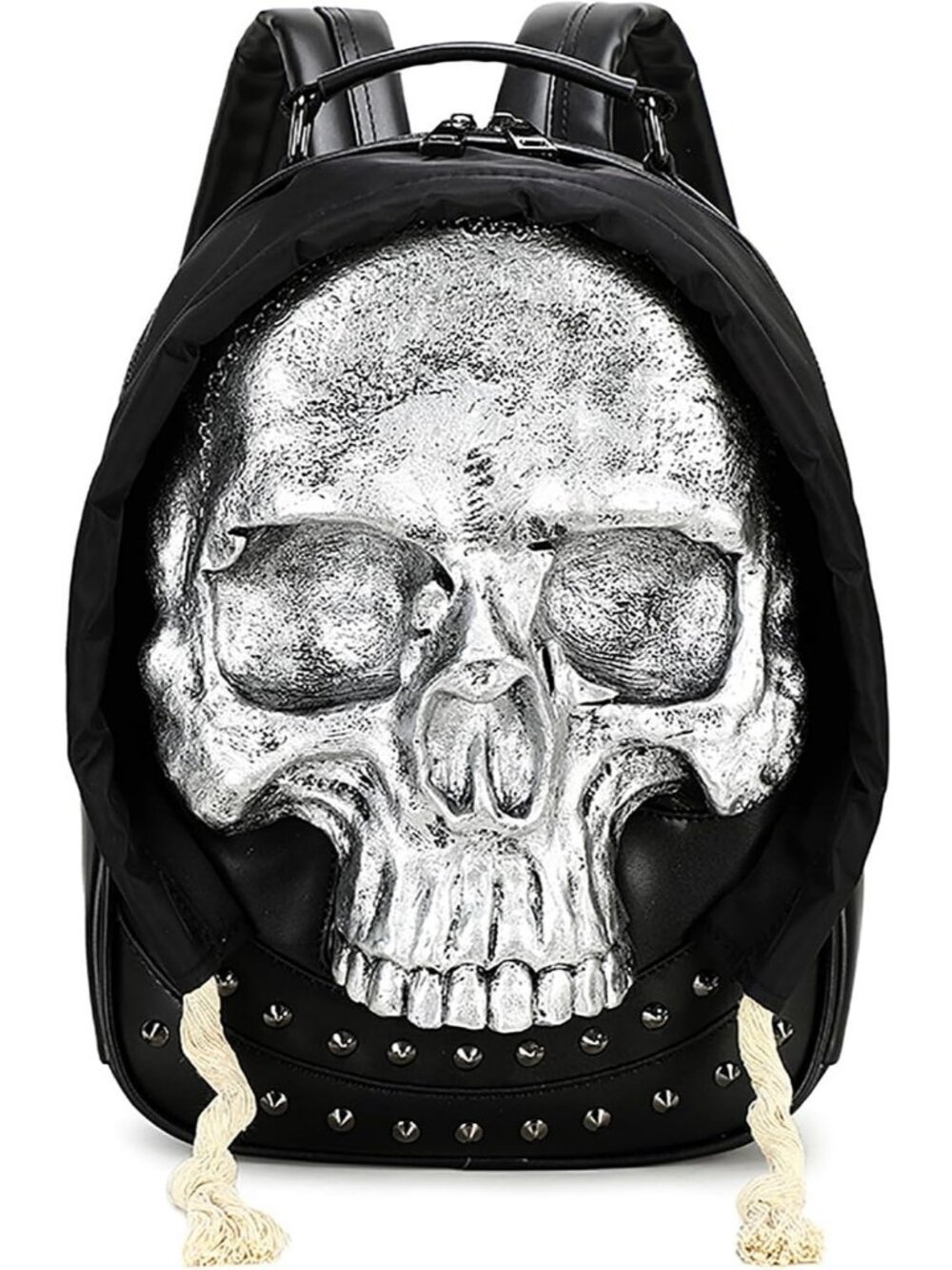Women's Medium Silver Skull Backpack Gothic Punk Halloween Horror 3D Chain Strap